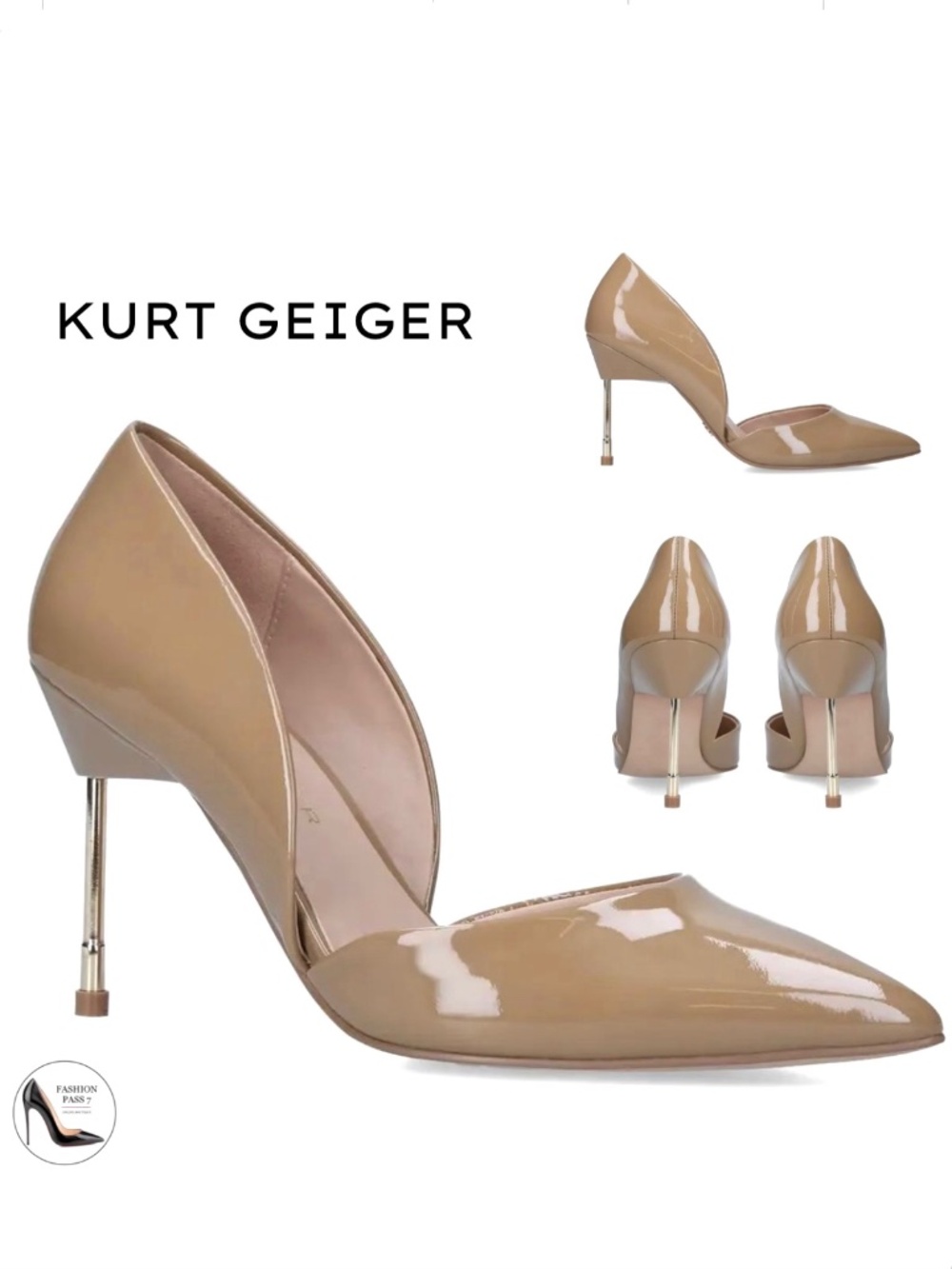 KURT GEIGER Bond 90 d'Orsay Pumps Nude Patent Leather Pointed Toe Stiletto Heels